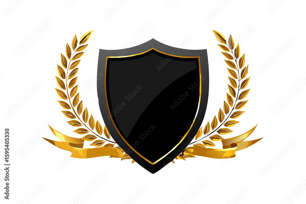 Obraz premium Black shield with golden laurel wreath vector illustration for logo design use