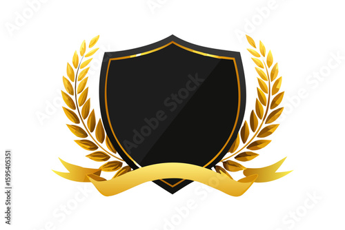 Elegant black and gold shield emblem logo design with laurel wreath banner vector