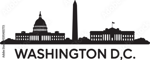 Washington D.C. Skyline Silhouette Vector — Capitol, Monument, White House