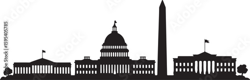 Washington D.C. Skyline Silhouette Vector — Capitol, Monument, White House