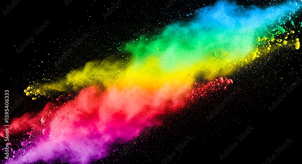 Fototapeta premium Vibrant Explosion of Colorful Powder Captured Mid-Air Against a Sleek Black Background in a Dynamic Artistic Display