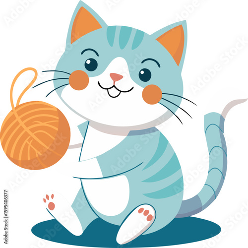 Happy cat playing with a ball of string