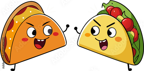 playful comparison between tacos and fajitas with expressive faces