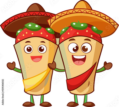  anthropomorphic fajita wraps smiling with little sombreros icon