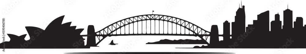 Fototapeta premium Sydney skyline silhouette vector iconic landmarks black and white