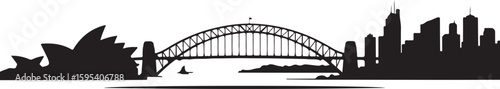Sydney skyline silhouette vector iconic landmarks black and white