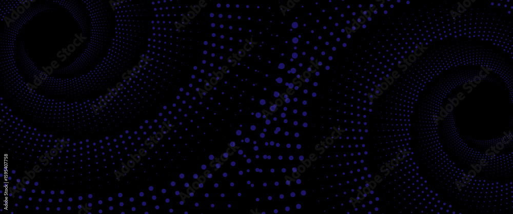 Abstract Spiral Pattern Formed by Blue Dotted Shapes on Black Background. poster in banner, suit for bussines Abstract Spiral Pattern Formed by Blue Dotted Shapes on Black Background. poster in banner, suit for bussines