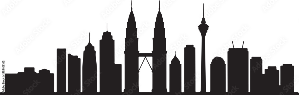 Obraz premium Kuala Lumpur skyline silhouette vector black and white city landmark