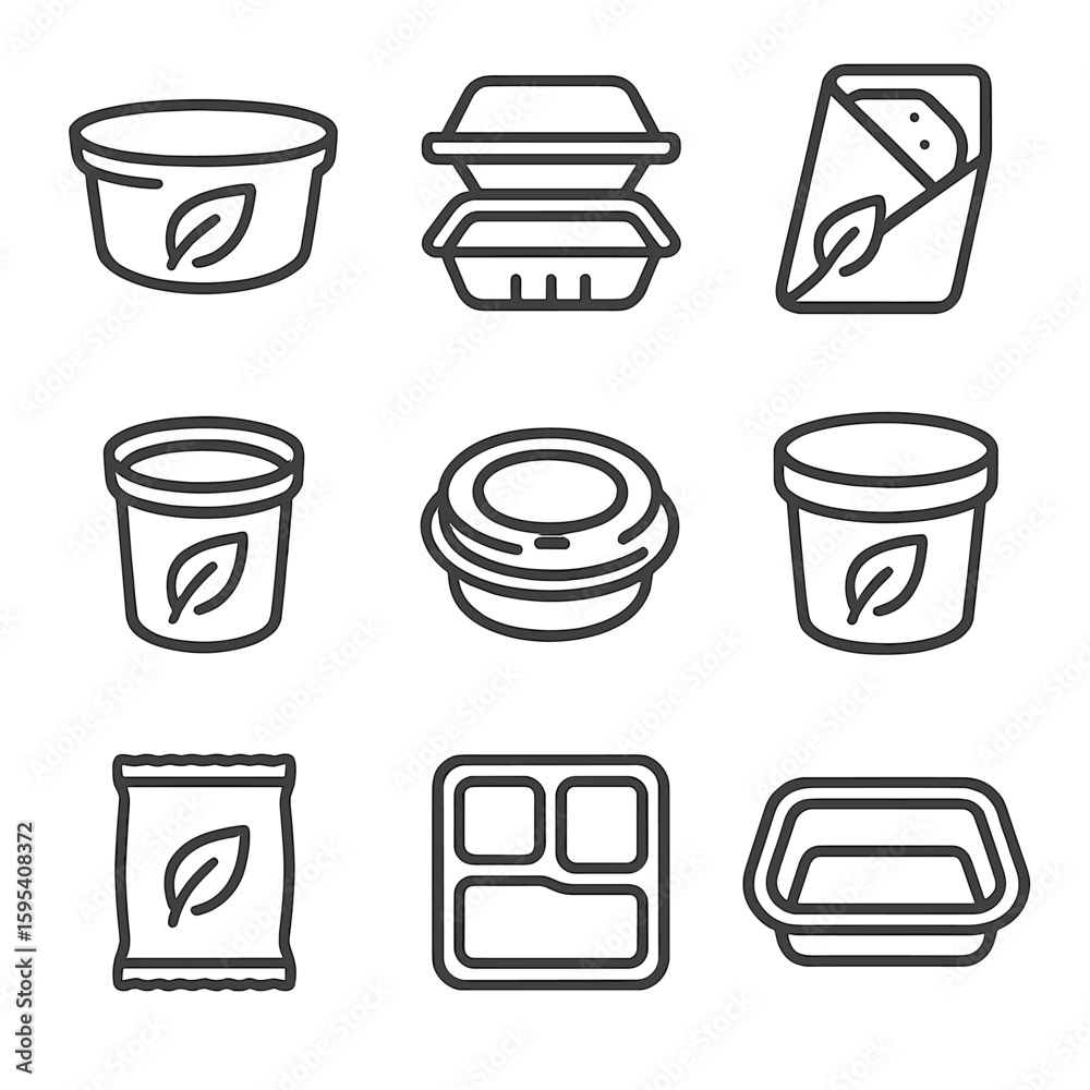 Fototapeta premium Sandwich packaging set modern equally biodegradable snack no icons icon vector letters