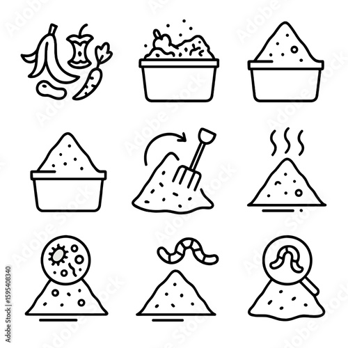 Decomposing icons grid active worm turning activity icon no vector compost process