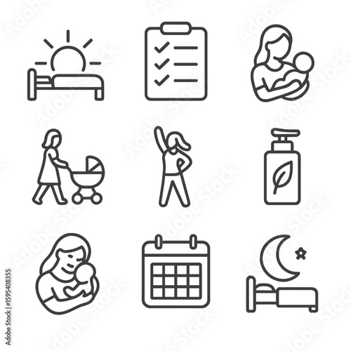 Icon park no routine icons postpartum feeding grid any spaced vector calendar