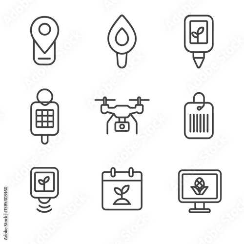 Aerial captions detailed tracking letters drone vector crop icons icon barcode solar