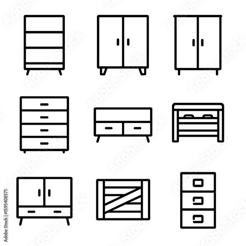 Stand no bubbles drawers numbers captions vector wardrobe furniture detailed wood icon