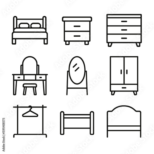 Emojis bedroom set modern bubbles icons bed no icon frame vector characters