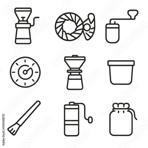 Burr body grinder conical manual coffee letters icon vector bubbles brush no
