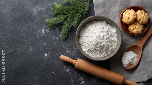 Rolling pin and flour symphony, Scandinavian Yuletide baking, rustic cottage charm, snowy cookie whispers, winter culinary solstice