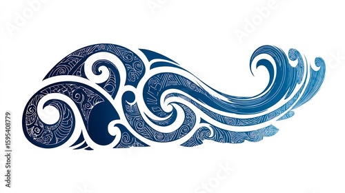 Elegant tribal wave illustration with intricate patterns and graceful swirls