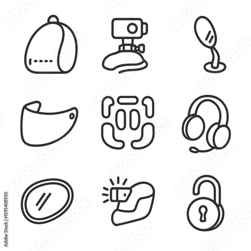 Chinese attachment icon action punctuation scooter characters accessories vector helmet no detailed