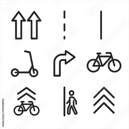 Set scooter chinese direction vector uniform marks lane icon no numbers