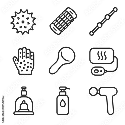Handheld massage speech marks spaced tools set chinese heated percussion icon vector