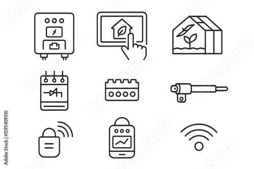 Icons box uniform icon remote greenhouse logger captions automation transparent labels no