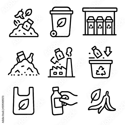 Cyrillic typography incinerator icons icon vector biodegradable green packaging no per disposal