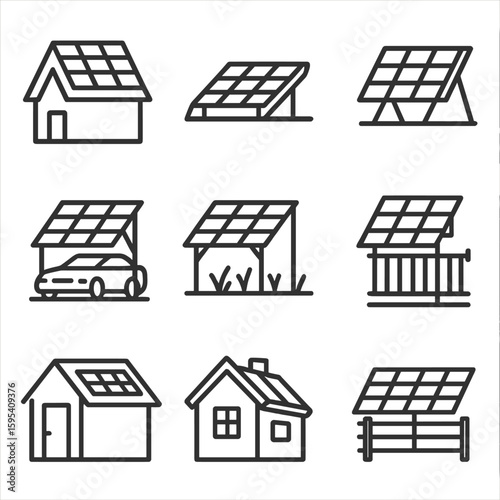 Vector roof icon no house fence icons spaced mount per solar set