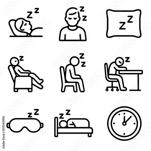 Vector napping collection letters no icon chair nap captions labels grid