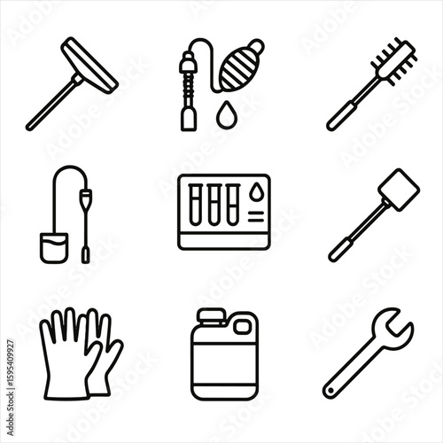 Cyrillic transparent labels cleaner tank icons aquaponics icon gear scraper vector no