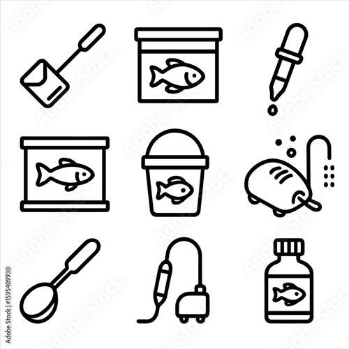Vector no set characters bubbles care isolation aquaponic equally icon fish changer