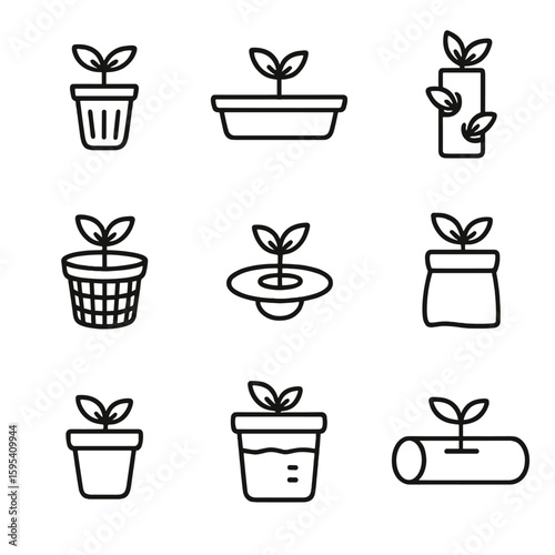 Marks grow bucket cyrillic aquaponics icon set icons equally net characters vector