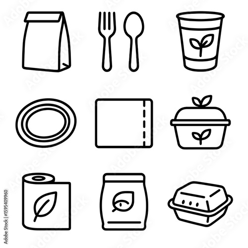 Vector packaging paper wrap pouch any icon speech no compostable icons equally