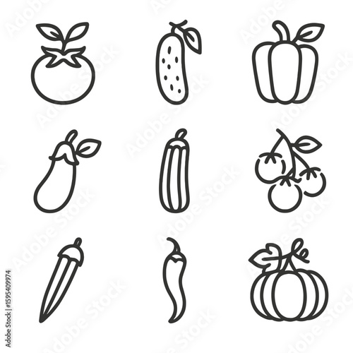 No cherry spaced icons per cucumber vegetable pepper vector icon aquaponics numbers