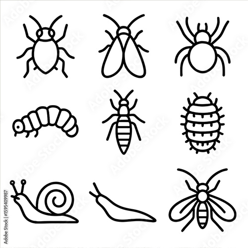 Aquaponics cyrillic pest speech marks no detailed icons vector caterpillar fungus captions