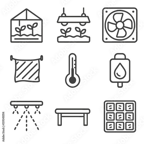 Labels aquaponics icons light per vector no chinese spaced fan icon greenhouse