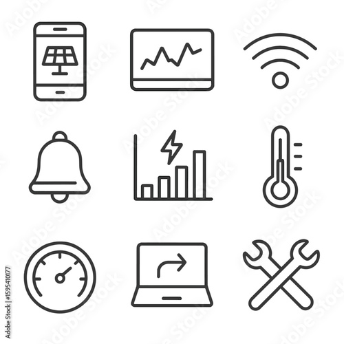 Performance temperature alert app power monitoring vector set fi tool icon wi