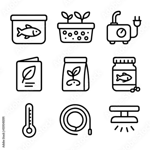 Guide icon small emojis no detailed vector set aquaponics icons thermometer letters