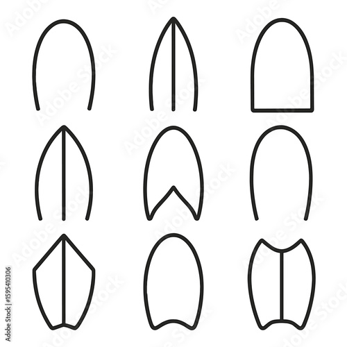 Punctuation surfboard icon labels modern vector nose cyrillic set shapes round no