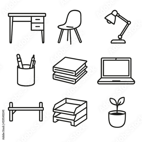 Speech writing labels icons chair workspace marks no scandi icon vector captions