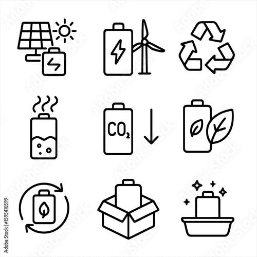 Eco green pollution vector solar clean charging battery icon icons recyclable wind