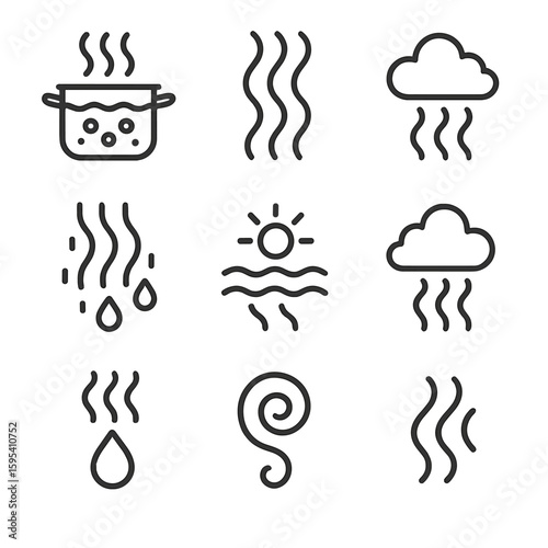Steam vapor sauna water mist boiling icon vector rising condensation dissipating