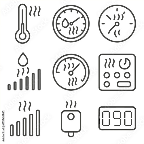 Gauge vector steam icon timer sauna clock hygrometer humidity set digital readout