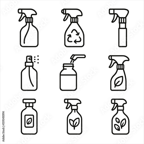 Vector fine icon label reusable glass symbol green trigger spray bottle eco