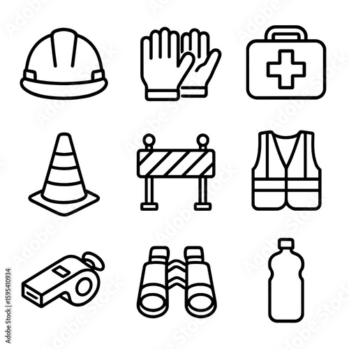 Barrier icon vector safety reflective helmet cone plant icons vest gloves aid