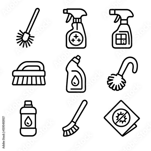 Cleaner icon antibacterial toilet remover brush vector icons bathroom grout mold spray