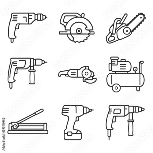 Drill air grid tile icon hammer compressor vector icons tool saw chainsaw