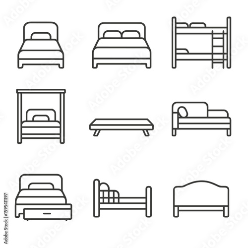 Bed icons no vector double typography icon labels trundle set letters