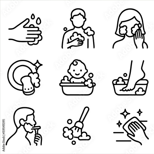 Foot usage letters no modern set soap grid icon hand vector icons