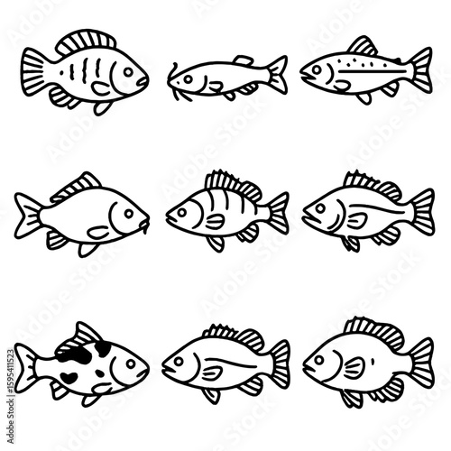 Spaced fish icons numbers no icon aquaponics chinese modern set speech perch