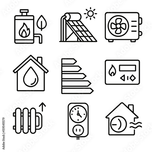 Energy labels icons no equally icon air set heating timer marks eco